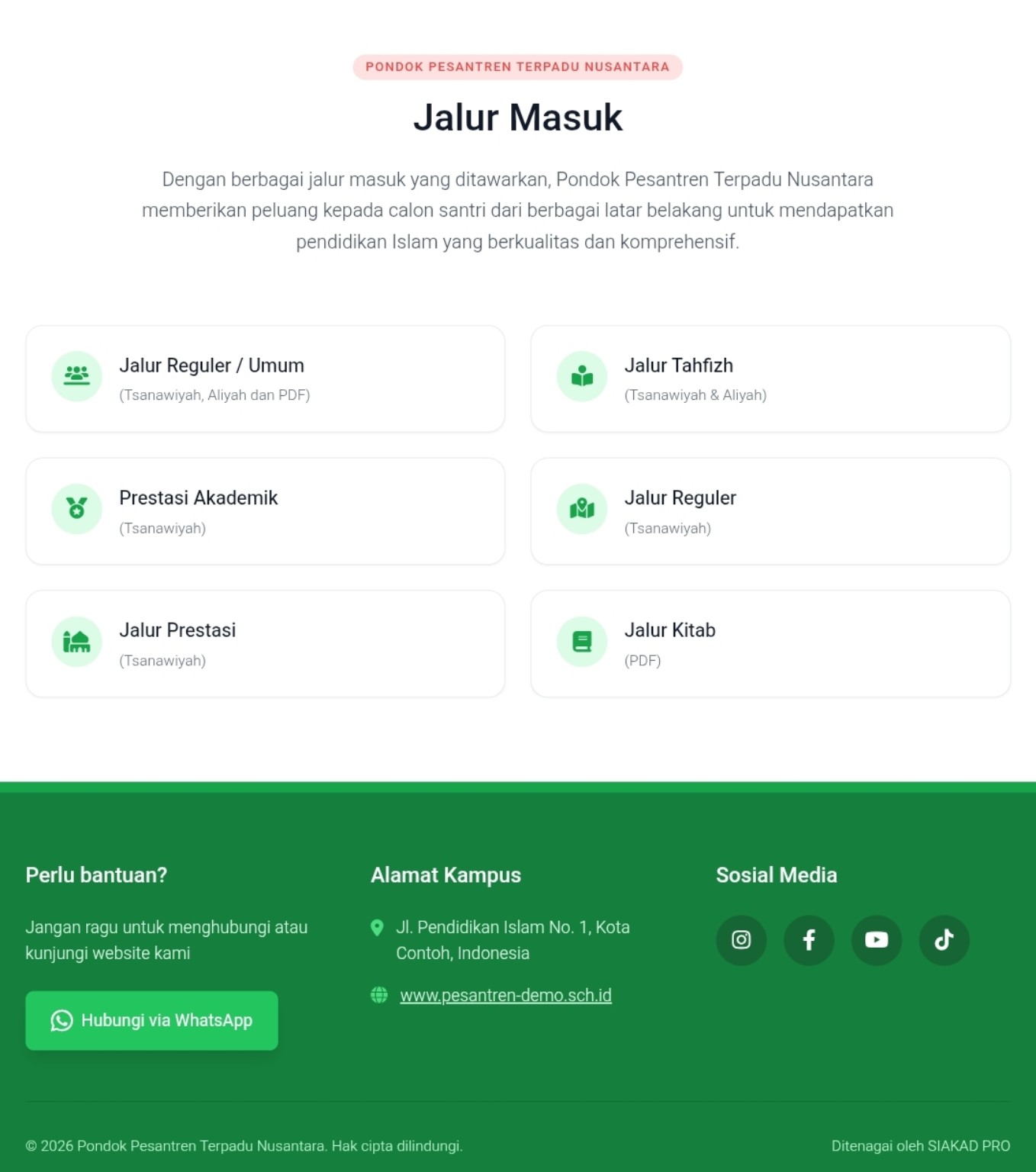 Jalur masuk dan footer PPDB SIAKAD PRO